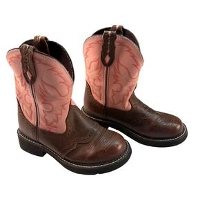 Justin Gypsy Brown And Pink Leather Western Boots Womens Size 6.5 L9901